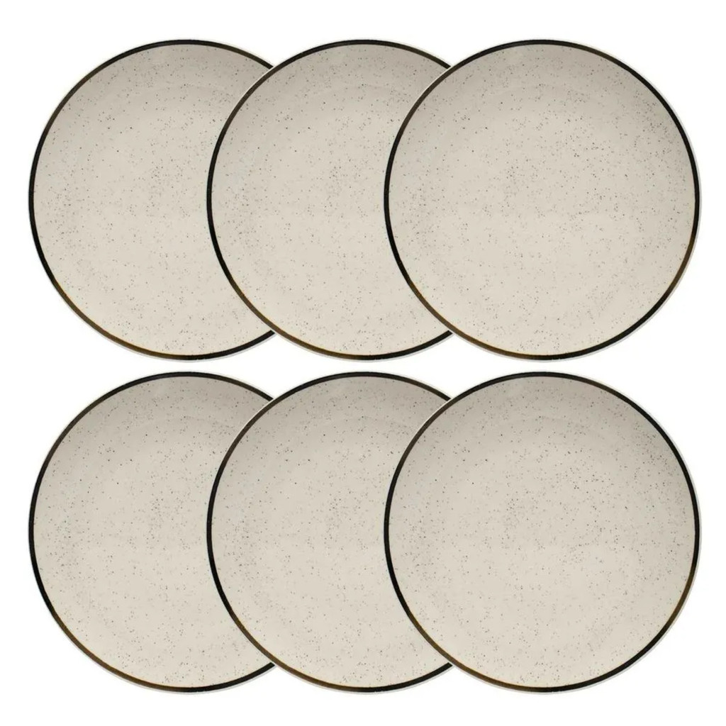 Jogo de Pratos Cerâmica Fundo Kit 6pcs Oxford Rustico Unni Brisa 20,5cm Decorado em Oferta na Shopee