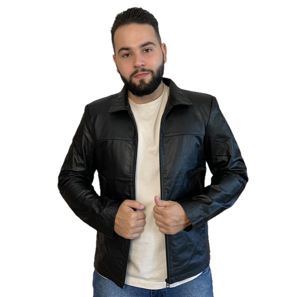 JAQUETA COURO LEGÍTIMO MASCULINA TRADICIONAL JAVALI 125 PRETA