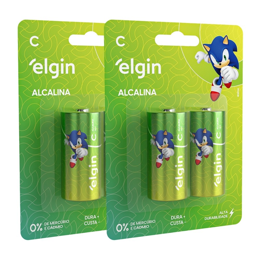 4 Pilhas Baterias  Alcalina C LR14 Médio 2 Cartelas Elgin em Oferta na Shopee