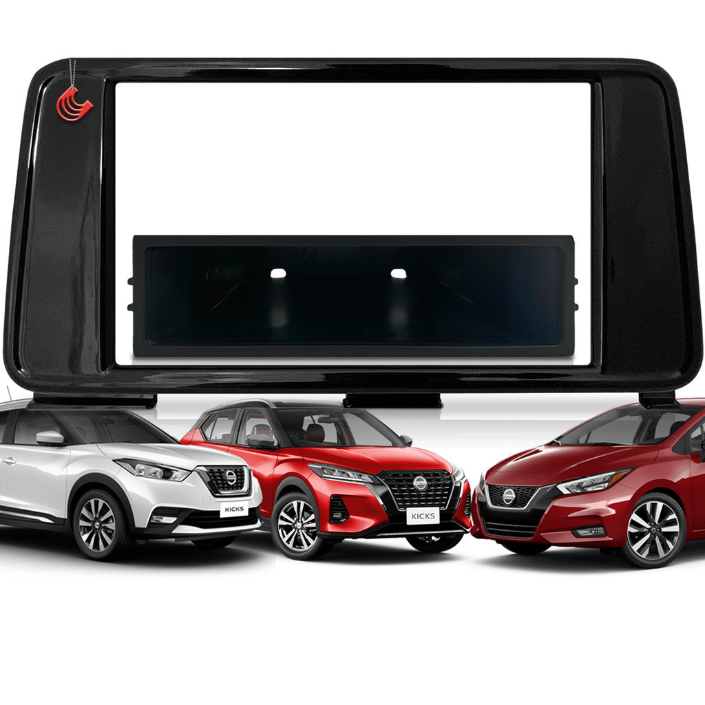 Moldura Painel 2 Din Central Multimidia Dvd Mp5 Black Piano Nissan Kicks 17/ Pcd Versa 21/