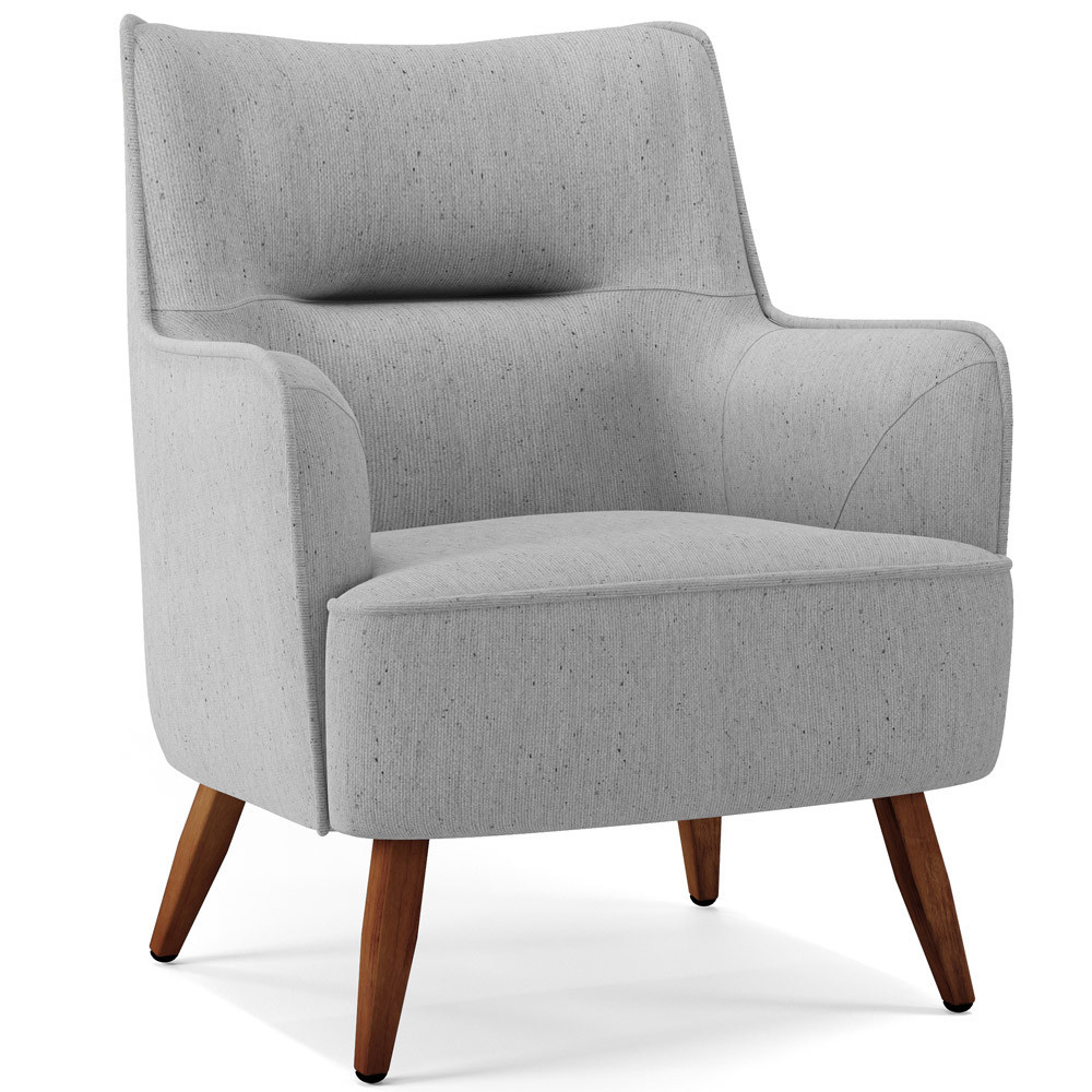 Poltrona Decorativa Fixa Pés de Madeira Isabella D02 Linho Cinza D-315 - Lyam Decor - Home & Living