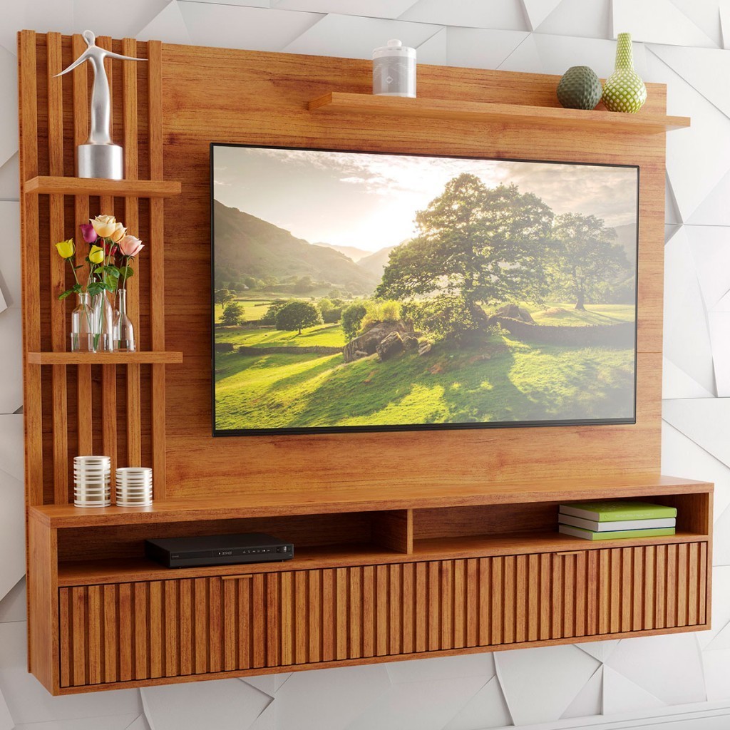Painel para TV Até 65 Polegadas Dell 1 Porta 3 Prateleiras Ripado Mel - Viero Móveis em Oferta na Shopee