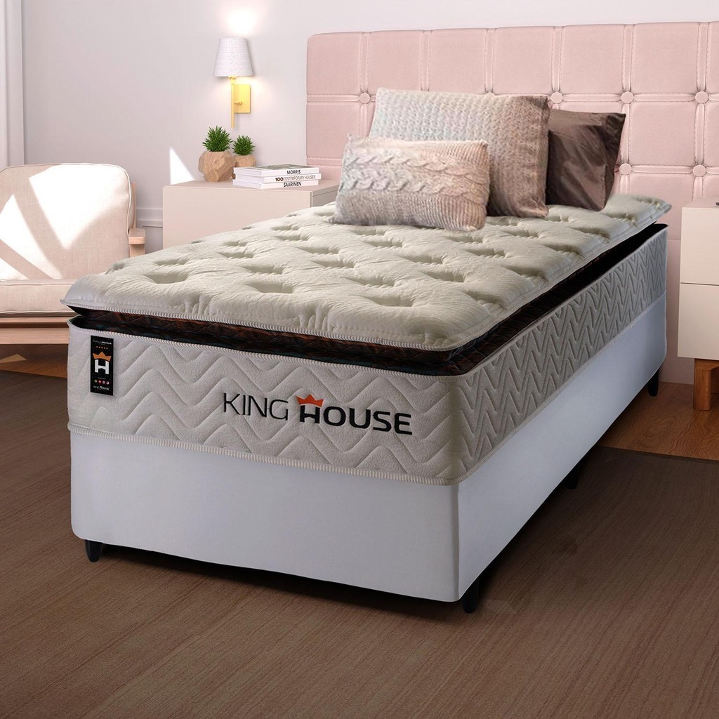 Conjunto Cama Box c/ Molas Ensacadas New York  Solteiro 96x203x73 em Oferta na Shopee