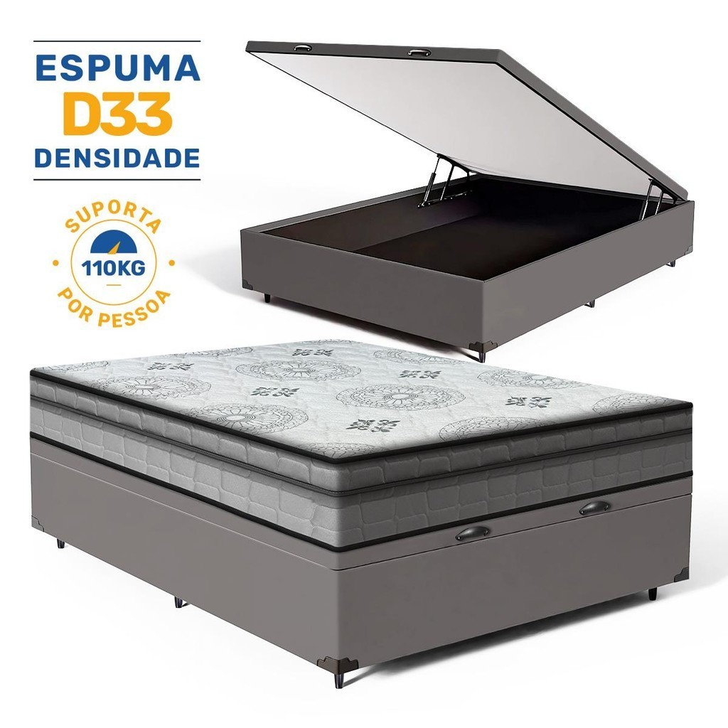 Cama Box Baú com Colchão Espuma D33 Pillow In Anjos Ortosleep Casal 138cm em Oferta na Shopee