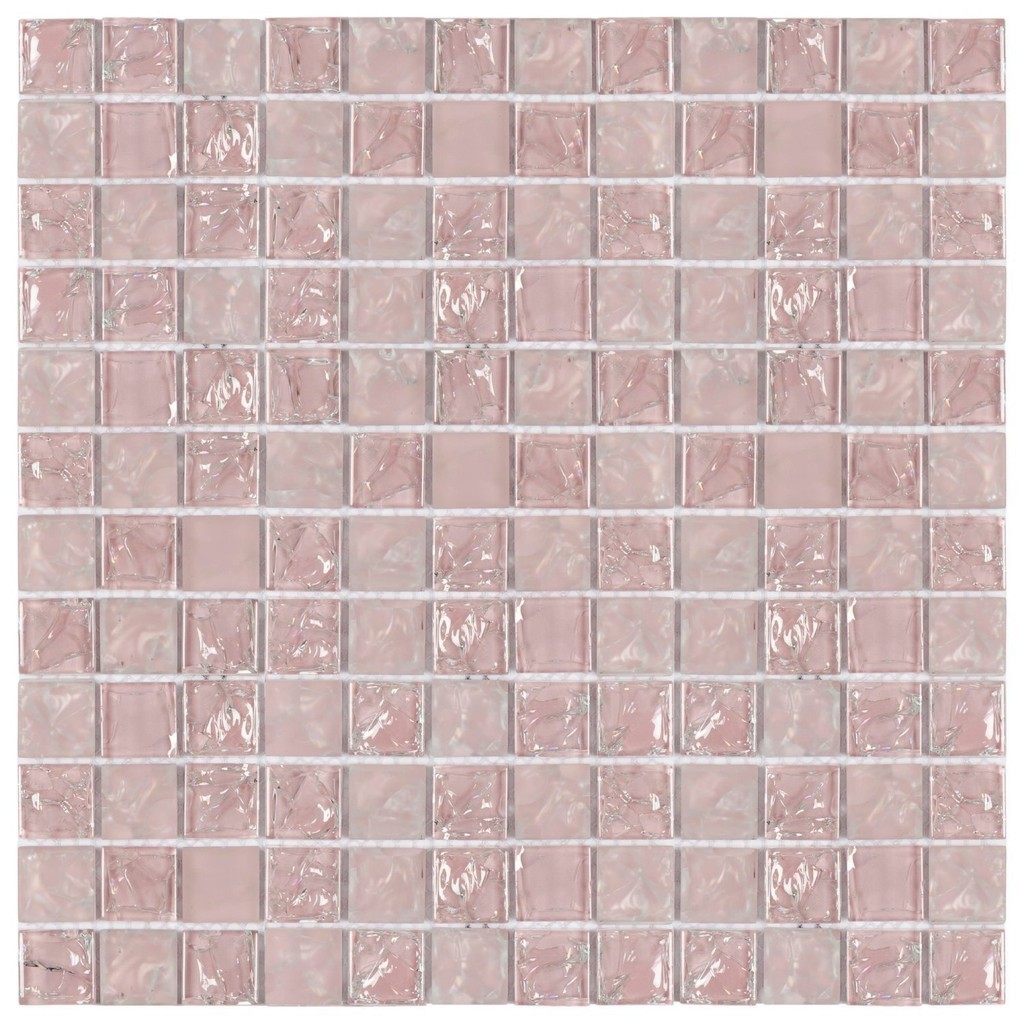 Pastilha de Vidro Ice de 30cm X 30cm Rende  Glass Mosaic Rosa