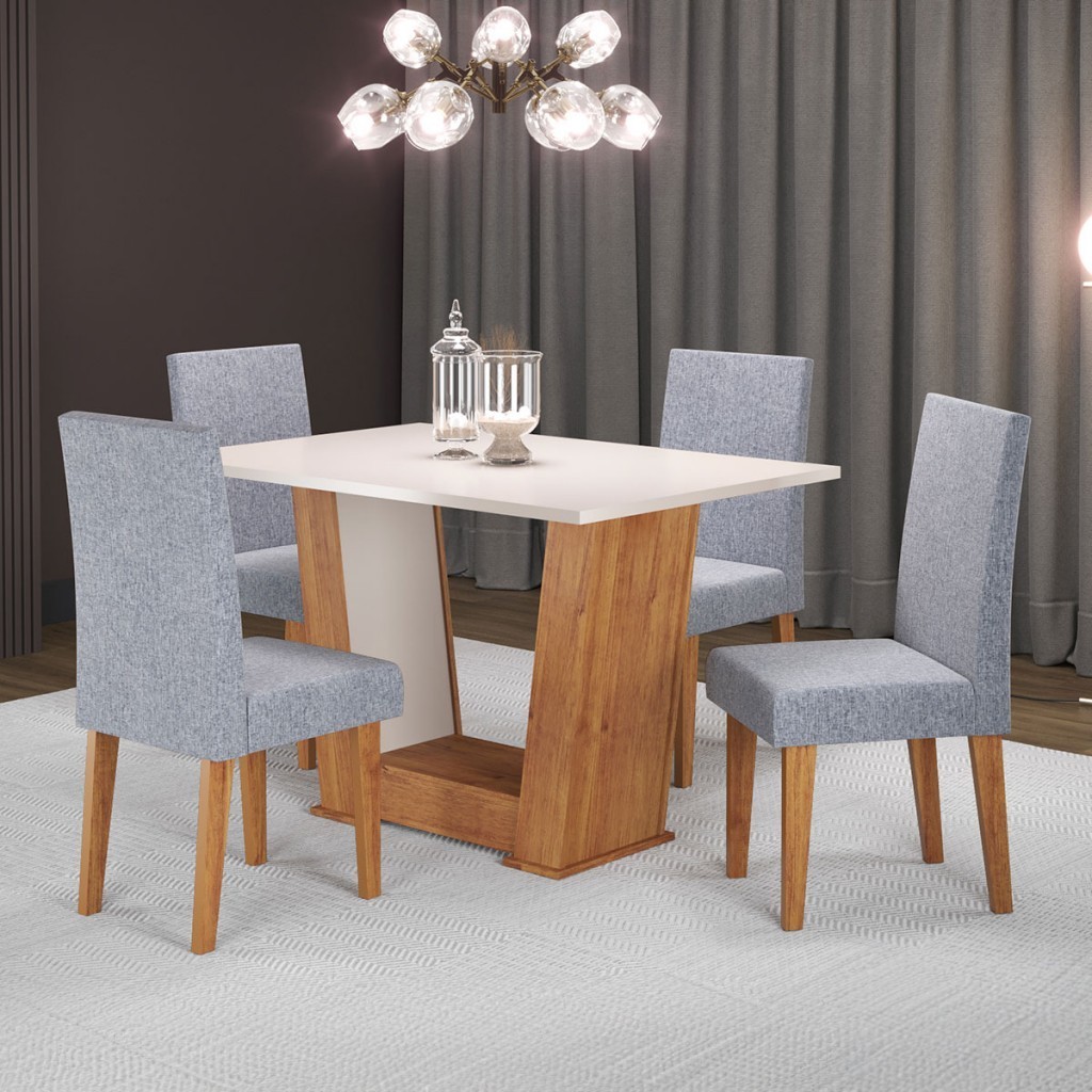 Mesa de Jantar 4 Lugares Floripa/Venus Mel/Blonde/Linho/Inox - Viero Móveis em Oferta na Shopee