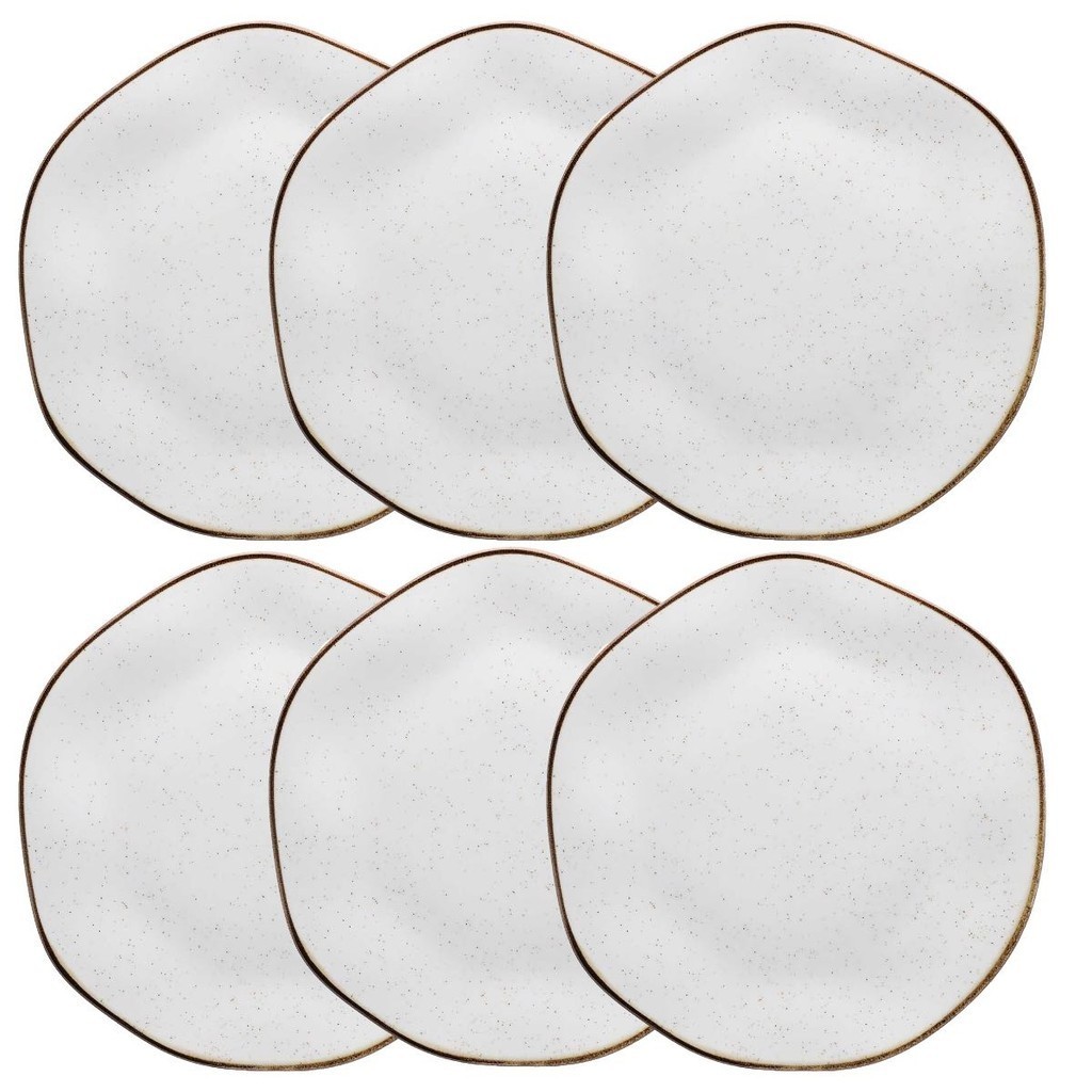 Kit Jogo 6 Pratos Rasos Oxford Ryo Maresia Porcelana 27,5 cm