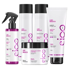 Kit Eico Pro Liso Mágico Shampoo Condicionador 300ml Tratamento Máscara 300g Leave-in Spray