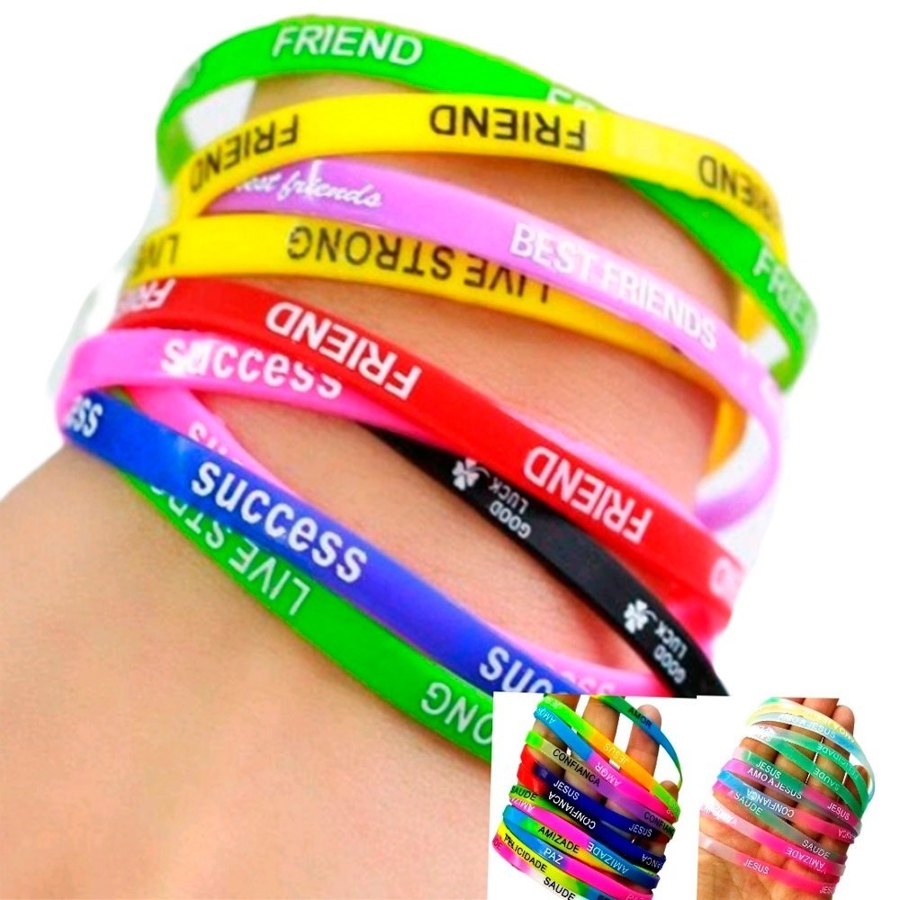 216  PC Pulseiras de silicones com palavras motivacionais da amizade coloridas