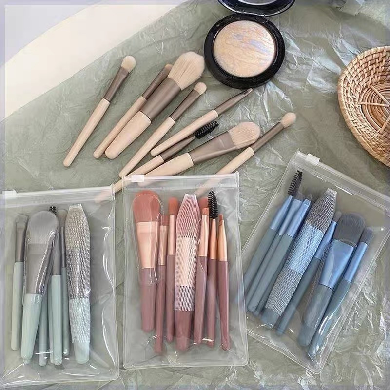 Kit 8 Peças Conjunto De Mini Pincéis De Maquiagem com Estojo Transparente Para Viagem-HLM80028