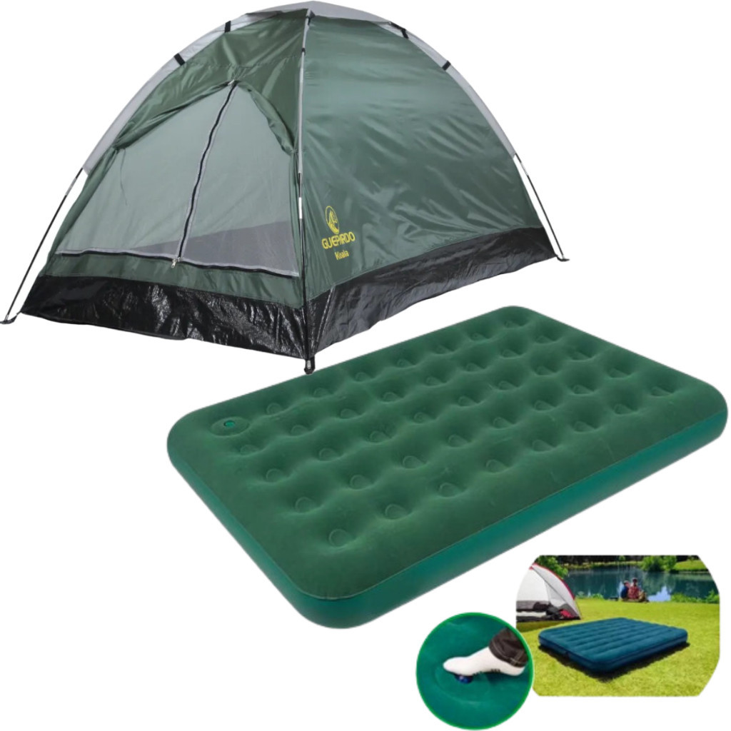 Barraca Camping 2 e 3 Lugares Com Colchão Casal Com Bomba de Ar  Acoplada Para Acampamento