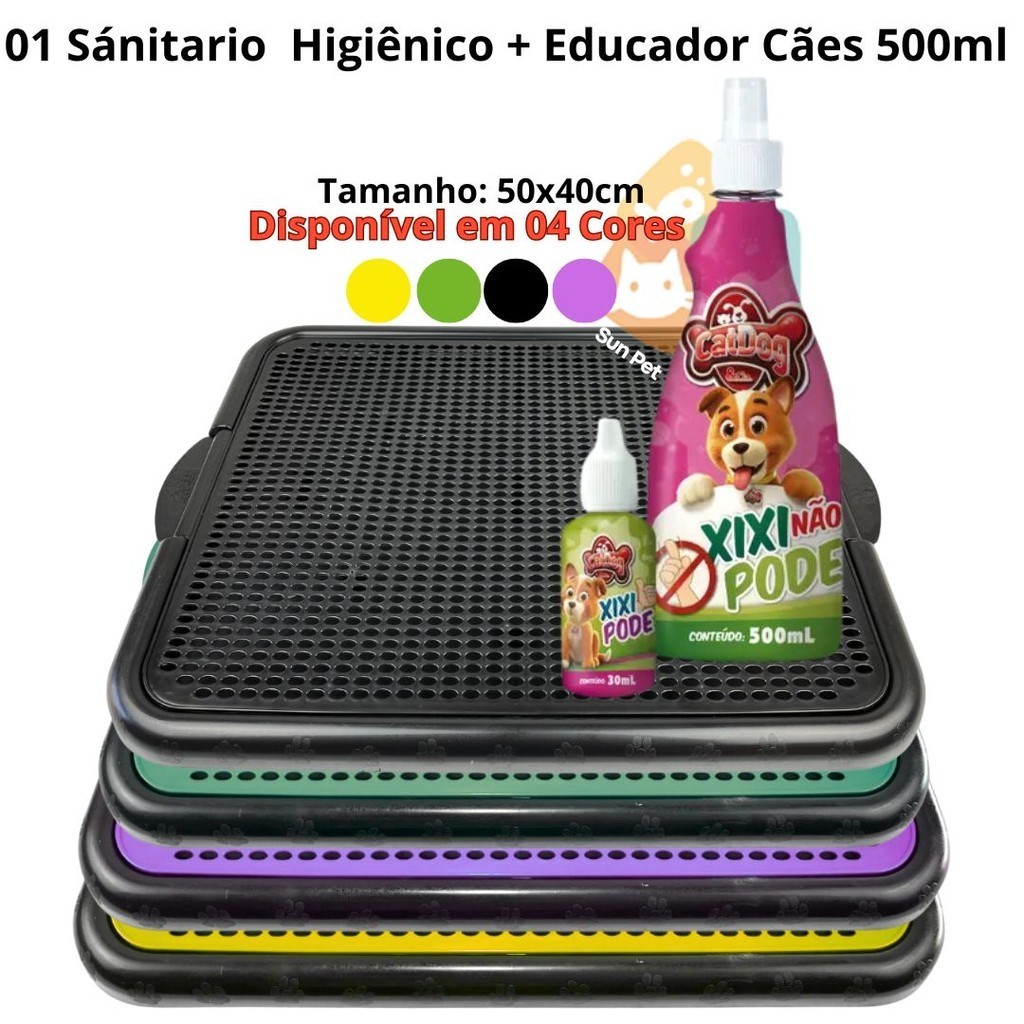 KIT Sanitário Banheiro Grande Para Cachorro + Educador Caca Xixi Sim Xixi Não Tapete Higiênico Pet Cães
