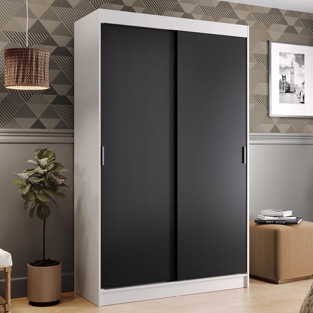 Guarda-Roupa Solteiro Madesa Tokio 2 Portas de Correr 2 Gavetas - Branco/Preto - Home & Living