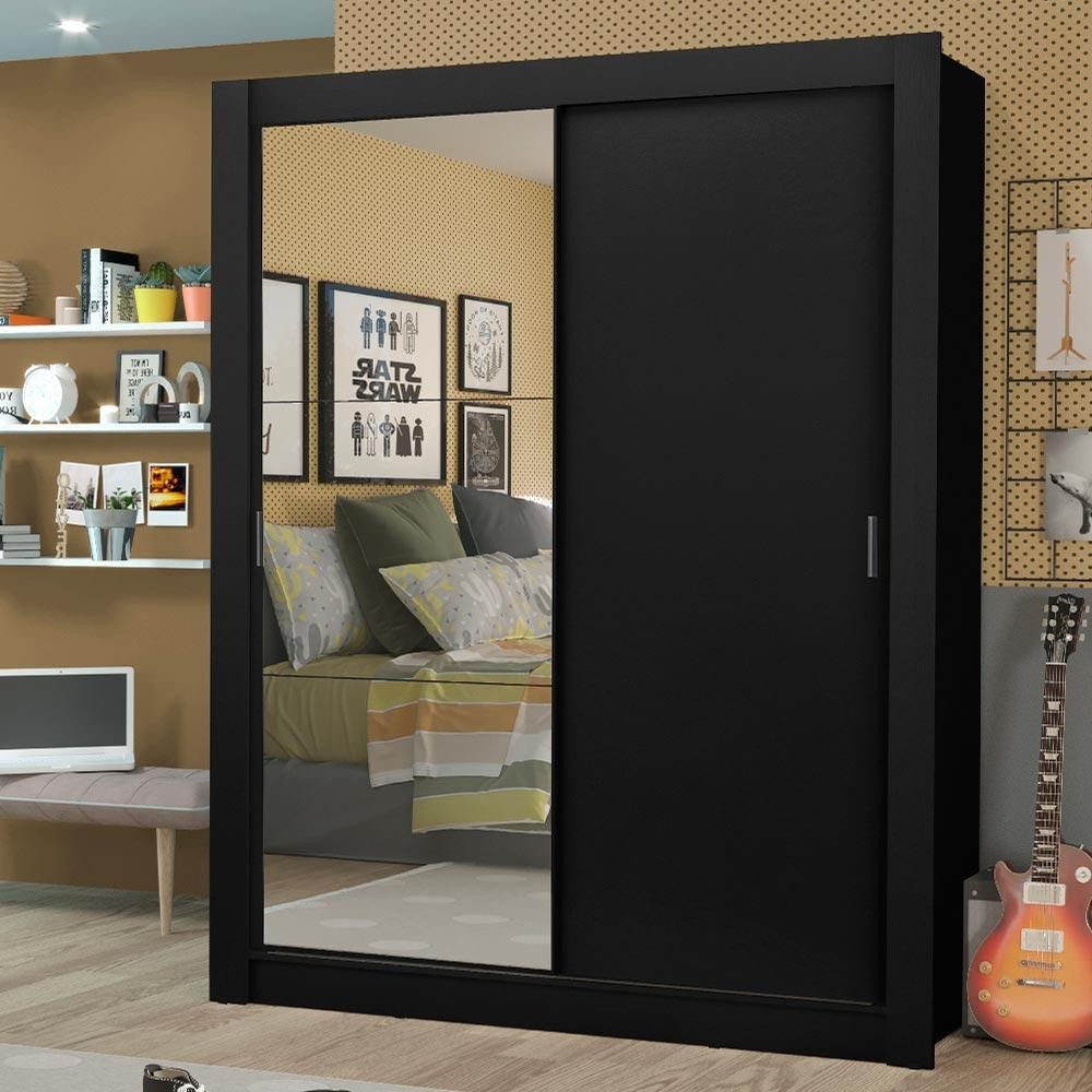 Guarda-Roupa Solteiro Madesa Dallas Plus 2 Portas de Correr com Espelho 4 Gavetas - Preto em Oferta na Shopee