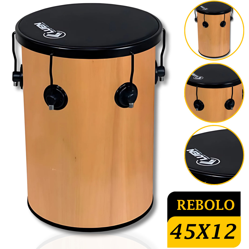 Rebolo 45x12 Folheado Verniz com Ferragem Pop Preta e Pele Korino – 6 Afinações para Som Rico e Definido