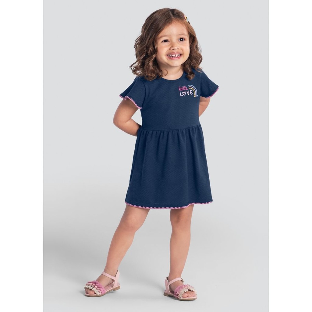 Vestido Infantil Menina De Arco-Íris Bordado Azul Brandili - Baby & Kids Fashion