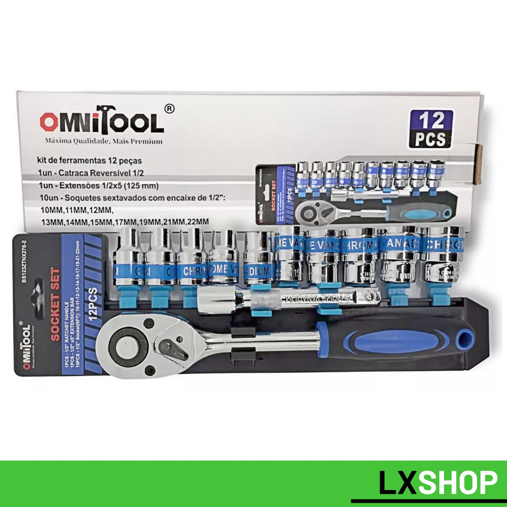 Conjunto de Chave Catraca 12 Peças com Soquetes e Extensão - Aço Vanádio Premium em Oferta na Shopee
