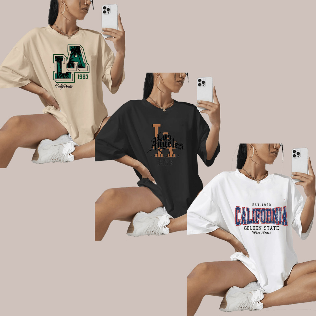 Kit 3 Camisetas Femininas Masculinas Camisa T-shirt Estampada La California  Mulher Homem Verão Oversized Camisetão