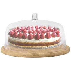 Boleira Redonda Porta Bolo De Mesa Em Bambu Com Tampa Cúpula Acrílico 27cm Sense OU