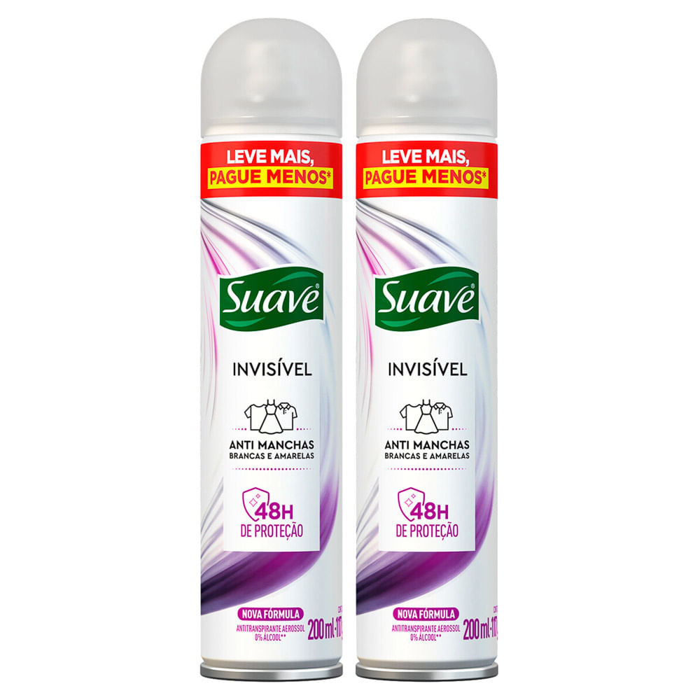 Kit 2 Desodorante Suave Invisível Aerossol Antitranspirante 48h 200ml em Oferta na Shopee