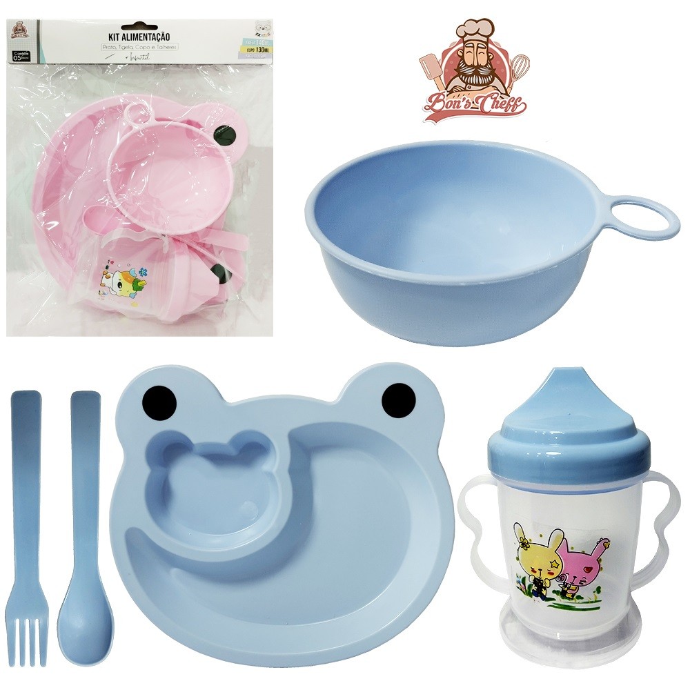 KIT ALIMENTACAO / PAPINHA PRATO + COPO BABY + TIGELA E TALHER DE PLASTICO SAPINHO