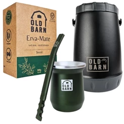 Kit Tereré Completo Old Barn Garrafa 2,5L Cuia 300ml Bomba V6 Tela Inox Erva Premium 500g