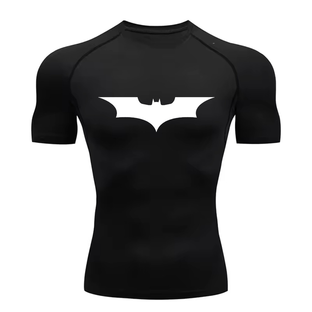 Camisa Compressão Proteção Uv 50+ Estampada Tecido Gelado Segunda Pele Manga Curta Símbolo Batman Academia Rash Guard em Oferta na Shopee