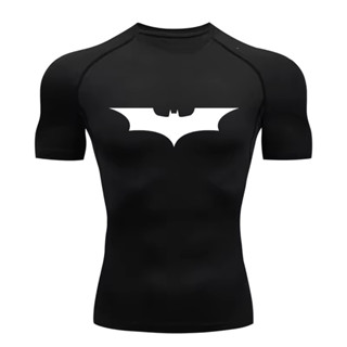 Camisa Compressão Proteção Uv 50+ Estampada Tecido Gelado Segunda Pele Manga Curta Símbolo Batman Academia Rash Guard em Oferta na Shopee
