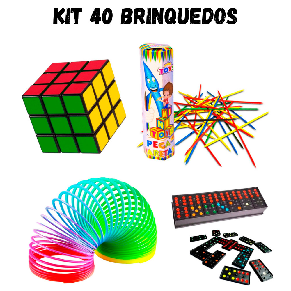 Kit 40 Brinquedos p/ Lembrancinha Sacolinha Surpresa Aniversário Infantil Dia das Crianças Cubo Mola