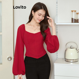 Lovito Blusa casual lisa franzida para mulheres L104ED272 em Oferta na Shopee