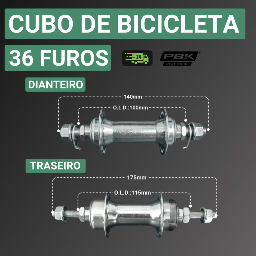 Par de Cubo Aro 26 175mm Cubo 36 Furos Cubo de Bicicleta Cubo de Rosca V-brake Esferado Sem Blocagem
