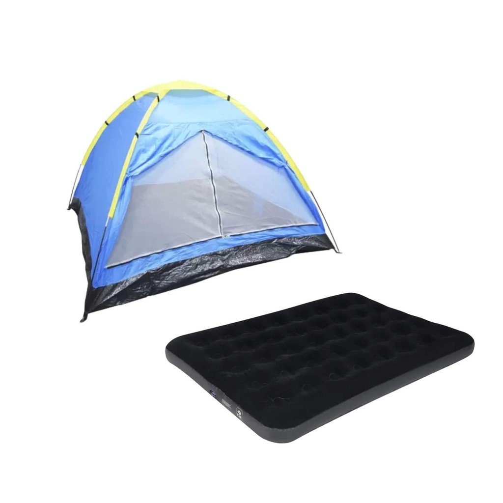 Kit Barraca Camping Acampamento Praia 4 pessoas + Colchão Inflável Casal Comfort até 300Kg