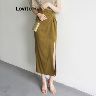 (Trendy) Lovito Saias casuais lisas com nó drapeado para mulheres L110AD479 em Oferta na Shopee