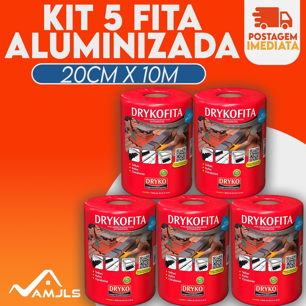 Kit 5 Manta Asfaltica para Goteiras e Infiltrações 20cm x 10m Drykofita