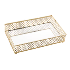 Bandeja de Metal com Espelho Dourada Barcelona 21x13cm - Lyor