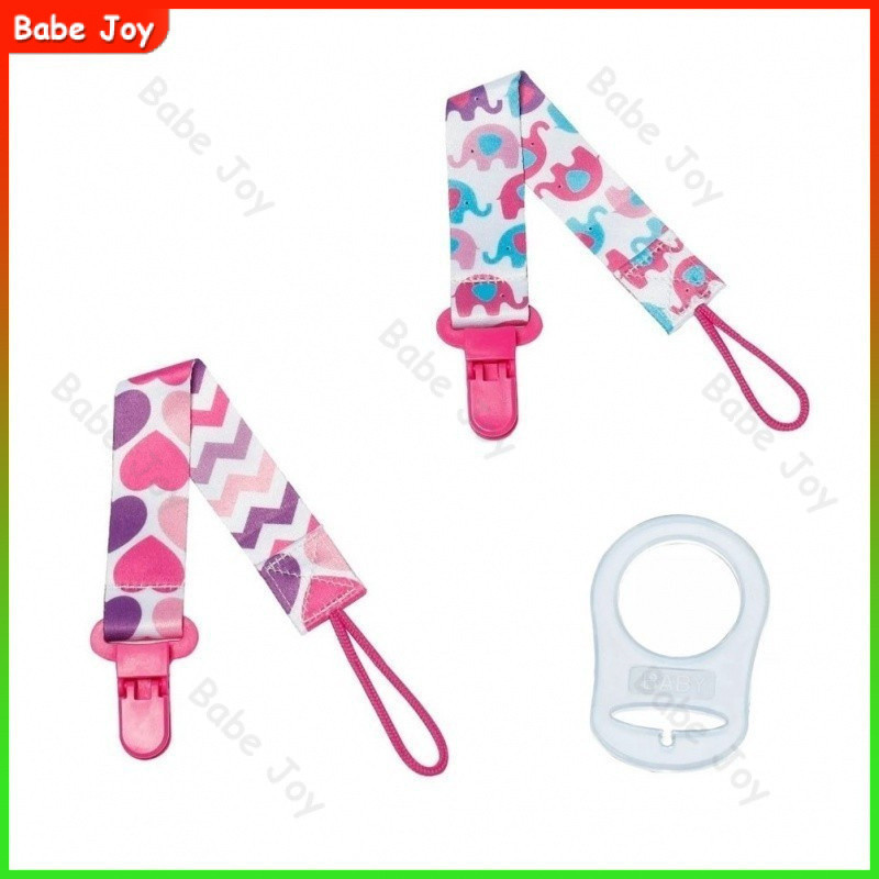 Kit 2 prendedores de chupeta para bebês meninas e meninos + 1 adaptador de chupeta de silicone