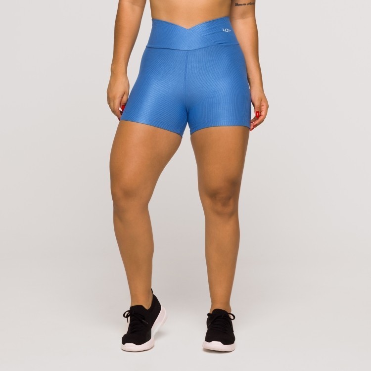 Short Fitness Feminino Academia Poliamida Azul Cós Cruzado em Oferta na Shopee