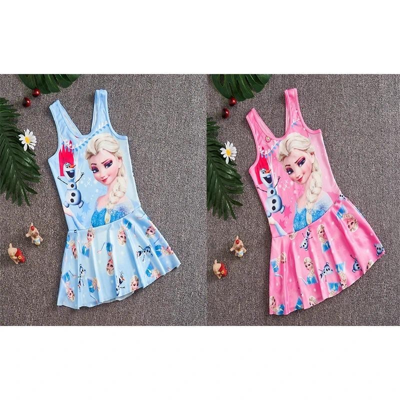 Novo Disney Girl Swimsuit Cute Cartoon Infantil Biquíni Congelado Elsa Anna Princesa Saia Esportiva Vestido De Banho Festa De Praia