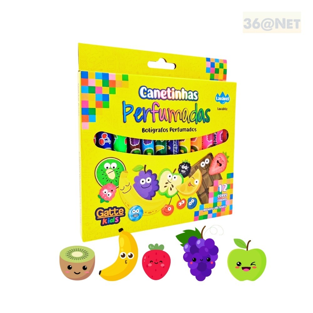 CANETINHA BIG 12 CORES C/CHEIRO DE FRUTA GATTE em Oferta na Shopee