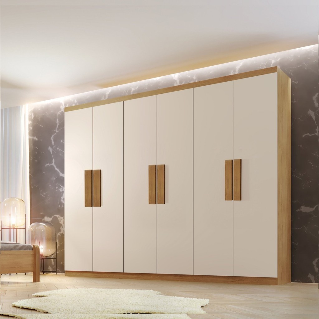 Guarda Roupa Casal 6 Portas 2 Gavetas Petra  Off White/Imbuia em Oferta na Shopee