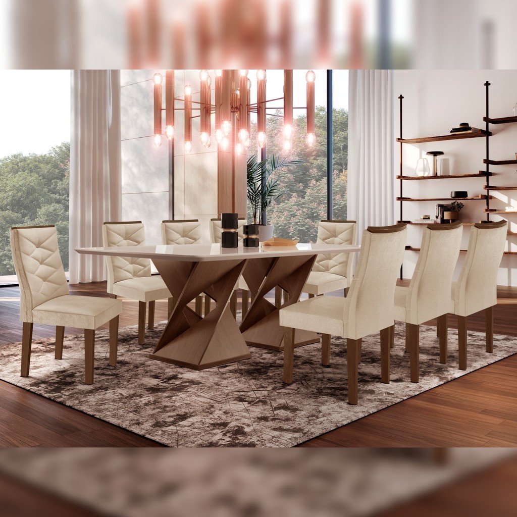Conjunto Mesa com Vidro e 8 Cadeiras 200cmx90cm Barcelona Yescasa Chocolate/Off White/Suede Pena em Oferta na Shopee