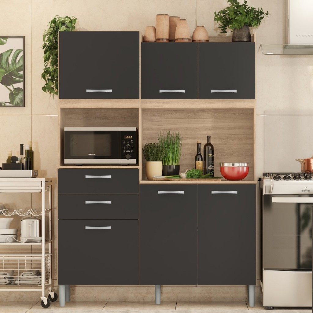 Armario De Cozinha 6 Portas 2 Gavetas Harmonia  Avena Touch/Grafito - Home & Living