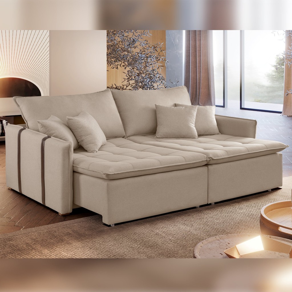 Sofá Cama 200cm Detroid Yescasa Linho  Linho Cru