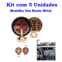 Medalha São Bento Dupla Face Para Carro Mesa Escritorio Metal Kit com 5 Unidades