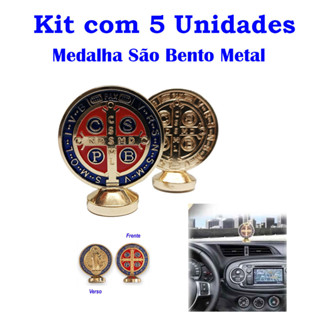 Medalha São Bento Dupla Face Para Carro Mesa Escritorio Metal Kit com 5 Unidades em Oferta na Shopee