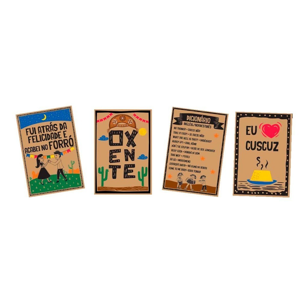 Enfeite Festa Junina Parede 4 Quadros Decorativos Com Frases Típicas do Sertão em Oferta na Shopee