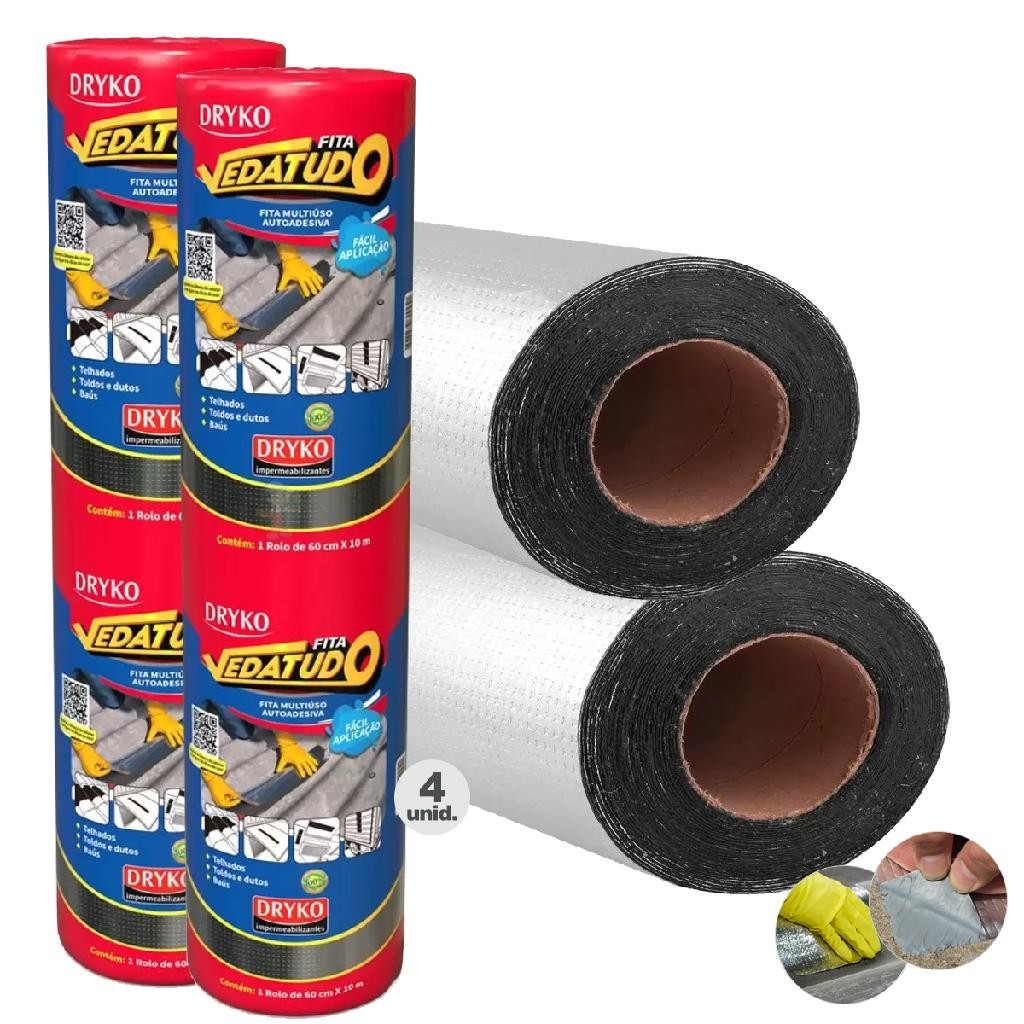 kit 2 Manta asfaltica adesiva alumin. Imper. P/ Telhado, laje, chapas, Baús reparo rapido 60cm X 10m