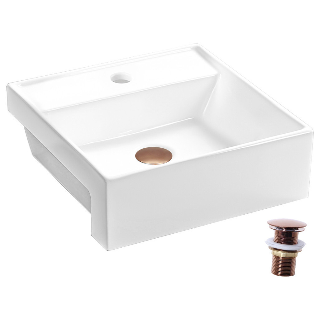 Cuba Louça Semi Encaixe Porcelana Apoio Branca Válvula Click Rosé Gold