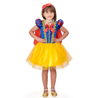 Vestido Fantasia Infantil Branca De Neve Menina Festas Luxo C/ Capa e Tiara em Oferta na Shopee