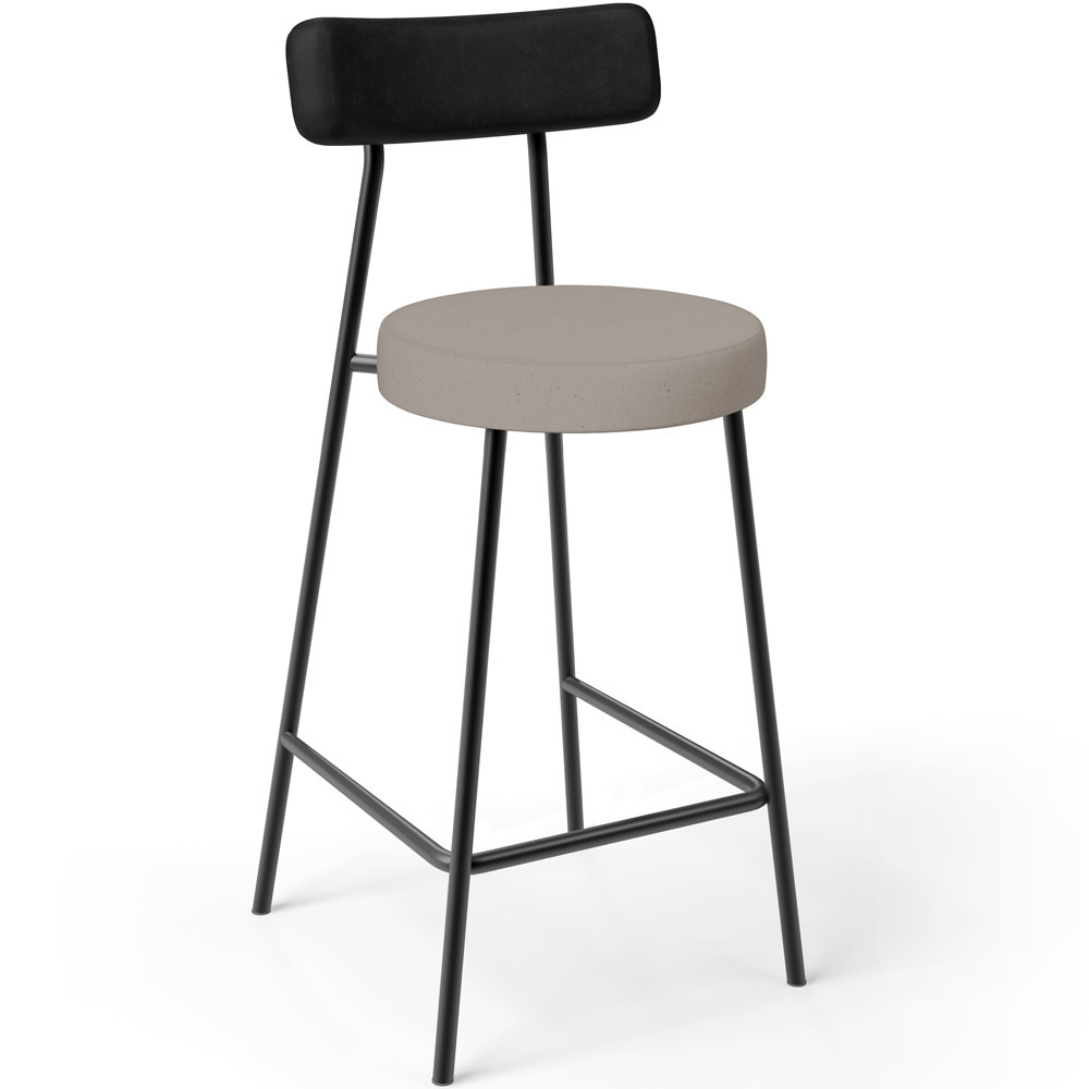 Banqueta Baixa Cozinha E Sala De Jantar Bancada Milão L02 Couríssimo Preto Linho Bege - Lyam Decor em Oferta na Shopee